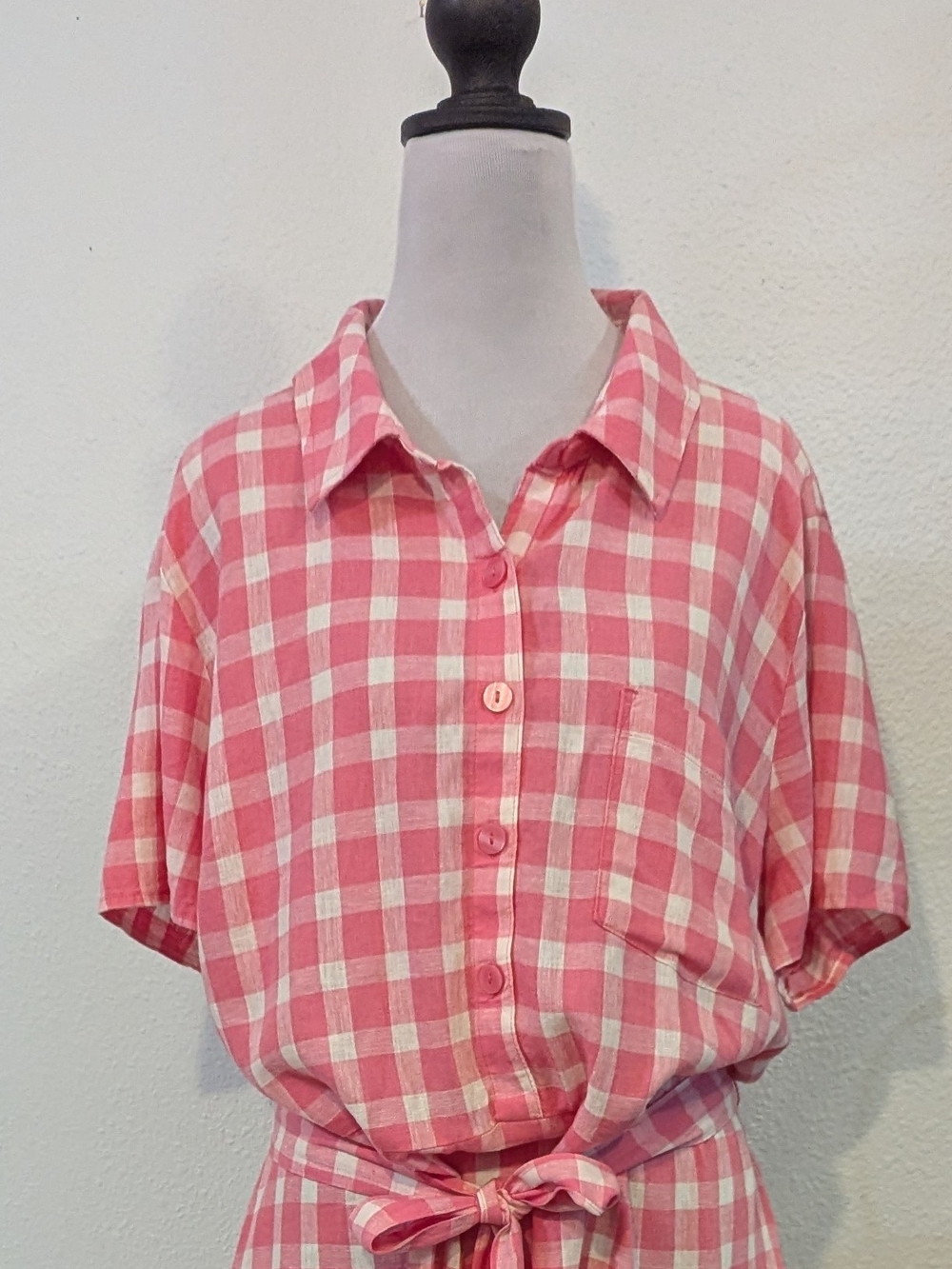 Croft & Barrow Pink and Cream Gingham Button-Front Dress